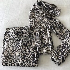 JUICY COUTURE Velour OG Bling Tracksuit Hoodie & Pant Set Leopard Print